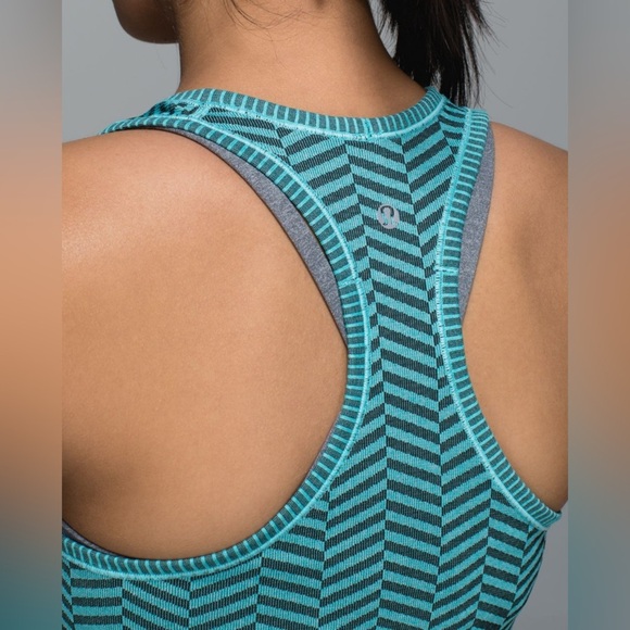 Lululemon Run Swiftly Tech Racerback Tank Top Teal Heathered Blue Tropic Chevron - Picture 5 of 15
